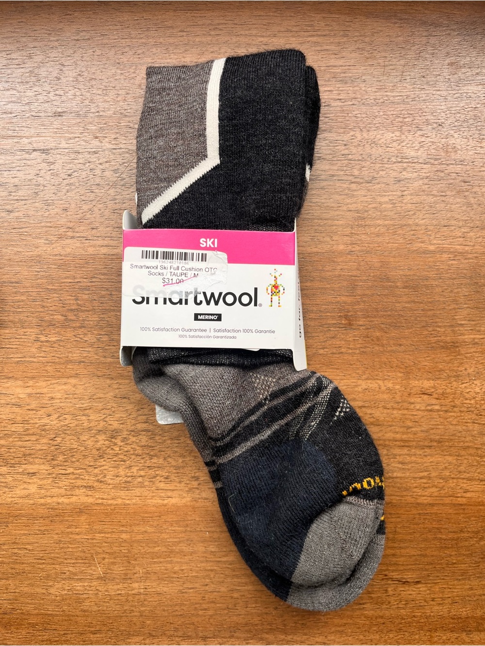 Smartwool Full Cushion Ski Socks Taupe/Black — NWT